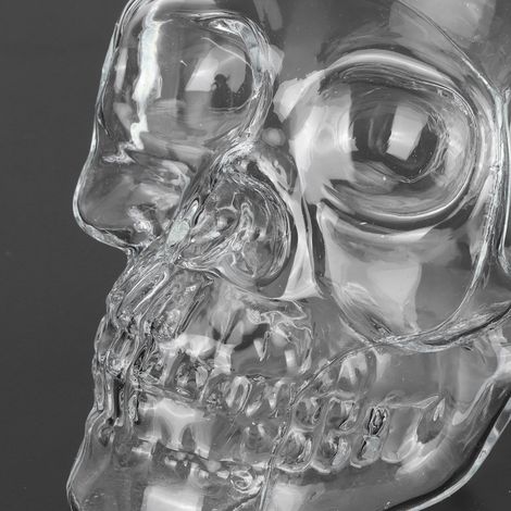 Botella de whisky de cristal (350 ml) con forma de calavera, fabricada en vidrio de borosilicato transparente y resistente al calor, ideal para bares, karaokes y ocasiones festivas. (1/5)