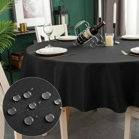 1 Nappe Ronde, Diamètre 120cm, Effet Lin, Imperméable, Anti-Tache, Polyester, Pour Salle à Manger, Restaurant (1/5)