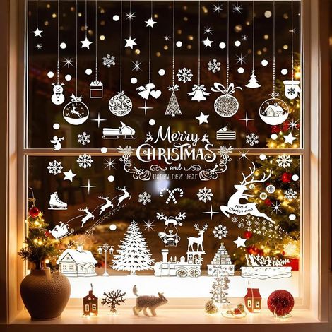 236 pegatinas navideñas reutilizables para ventanas, decoración navideña para ventanas, pegatinas navideñas para ventanas (DIY), decoración navideña interior con copos de nieve para puertas, escaparat (1/5)