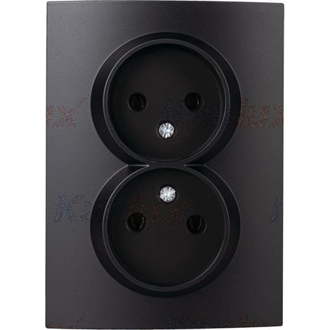 Enchufe doble sin toma de tierra, completo con leños, negro mate Kanlux 33608 (1/2)