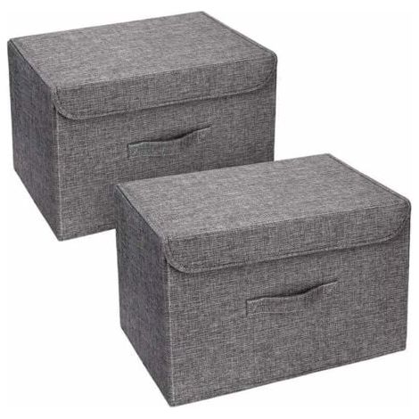 Lot de 2 Boites de Rangement Lavable, Rangement de Vetement Pliable, Caisse de Rangement en Tissu avec Couvercles et Poignées pour Maison, Bureau, crèche, Placard, Chambre à Coucher (Gris) (1/5)