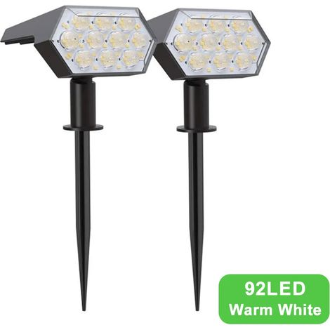 (92 LED - 2 pièces) Projecteurs solaires d'extérieur à 108 LED, éclairage paysager, 92 LED, lampe décorative de jardin réglable, blanc chaud, IP65 (1/5)