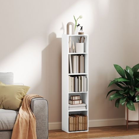 Scaffale in legno bianco 5 vani aperti, 3 ripiani regolabili, 30 x 24 x 133,5 cm