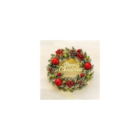 Ghirlanda natalizia artificiale, 40 cm, con aghi di pino, bacche e fiocchi di neve - decorazione festiva, adatta per uso interno/esterno, con luci - decorazione natalizia. - Crezuo