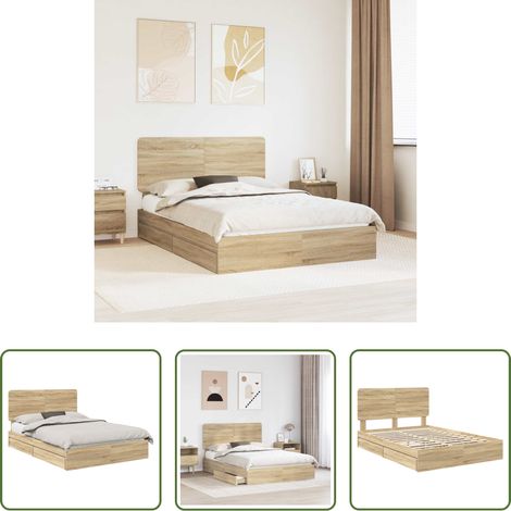 vidaXL Schubladenbett - Aufbewahrungsbett Sonoma-Eiche 140 x 190 cm Holzwerkstoff (1/5)