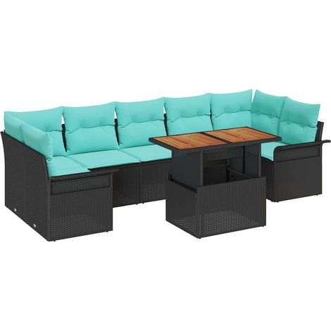 Garden Sofa Set with Storage 8 pcs Black Poly rattan vidaXL