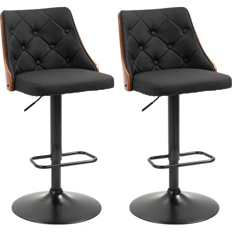 Set 2 Sgabelli da Bar Girevoli ad Altezza Regolabile per Cucina e Soggiorno, 47.5x50x93.5-116 cm, Nero e Noce