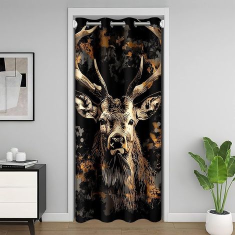 Rideau D'Orignal Brun pour Adolescents,Rideau de Porte Vintage en Bois de Cerf pour L'Intimité de La Porte,Ferme Woodland Animal Occultant Rideau,Sud Ouest Country Hunting Room Cloison Rideau 150x203  (1/5)