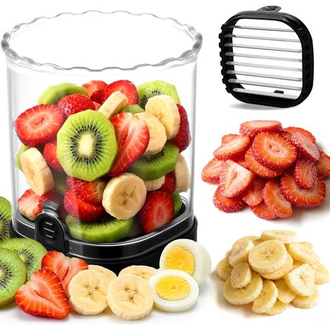 Coupe-fraises avec lames en acier inoxydable Coupe-œufs et fruits pour bananes, concombres, champignons Ustensile de cuisine détachable - Outil de précision pour couper les baies (Noir, 1 pièce) (1/5)