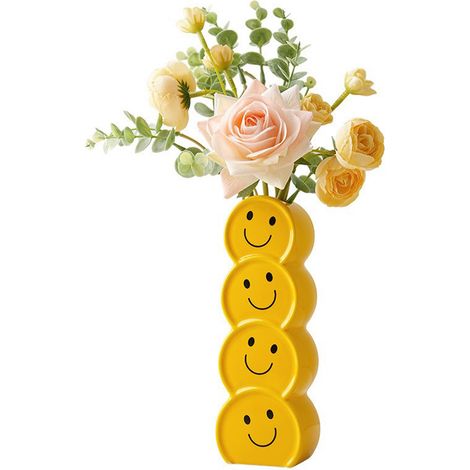 Vase [Double Happiness] Modèle Smiley Face Céramique Blanche 1pc, Design Minimaliste pour Fleurs Séchées et Déco Entrée (1/5)