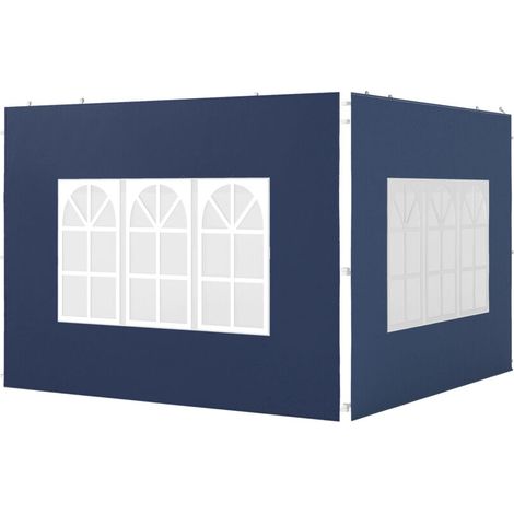Ensemble de 2 panneaux latéraux pour tonnelles 3x3 et 3x6, étanches, avec fenêtres, bleus (1/4)