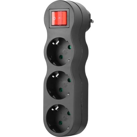 Multiprise murale 3 en 1 avec interrupteur ON/OFF, 16 A 250 V max 3500 W, bloc adaptateur électrique peu encombrant, 3 prises Schuko, type F - Noir 1 pièce (1/5)