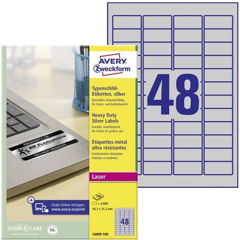 Avery-Zweckform L6009-100 Etiquette plaques signalétiques 45.7 x 21.2 mm film de polyester argent 4800 pc(s) fixation p (1/4)