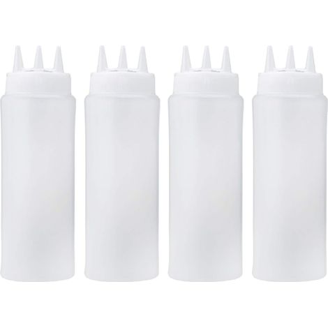 YMYNY 4Pcs 16Oz/450Ml 3-Trou En Plastique Squeeze Bouteilles Condiment Pour La Sauce Vinaigre D'Huile De Moutarde Ketchup Vinaigrette Cuisine Accessorie (1/4)