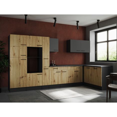L Küche Leerblock Winkelküche Grau Matt Artisan Eiche Oliver 370x172 cm Respekta