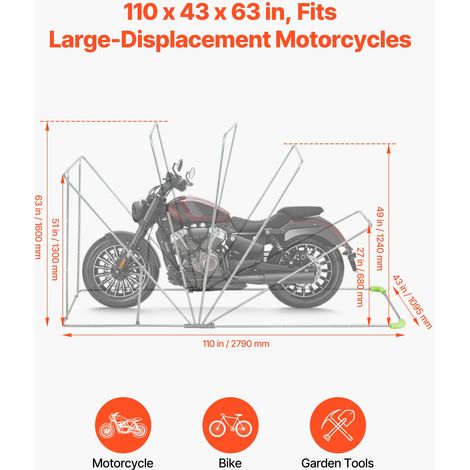 Abri Moto 279x109,5x160 cm Garage Moto Tissu Oxford 600D Tente Garage Rabattable Abri de Rangement Extérieur Toutes Saisons Housse… (1/5)