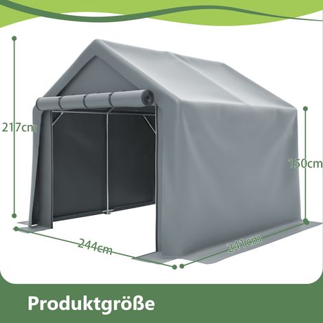 Hangar de jardin 244x241x217 cm – Abri vélo imperméable, garage pour moto, rangement extérieur pour outillage et mobilier, porte enroulable, gris foncé – Structure en acier galvanisé anti-rouille