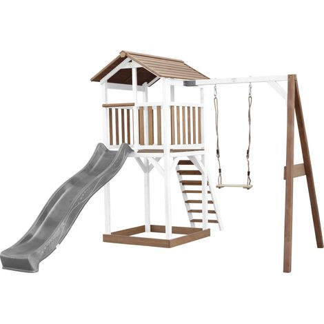 Axi Beach Tower Aire De Jeux Avec Toboggan En Gris, Balançoire & Bac À Sable  Grande Maison Enfant Extérieur En Marron & Blanc  Cabane De Jeu En Bois Fsc