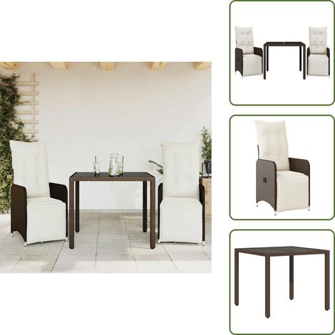 3-tlg. Garten-Bistro-Set mit Kissen Braun Poly Rattan - Bistro Set - Bistro Sets - Bistroset - Garten Bistro Set (1/5)