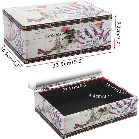 Chest Treasure Box Vintage Wooden  PU Leather Decorative Trinket Jewelry Box (Lavender) (1/4)