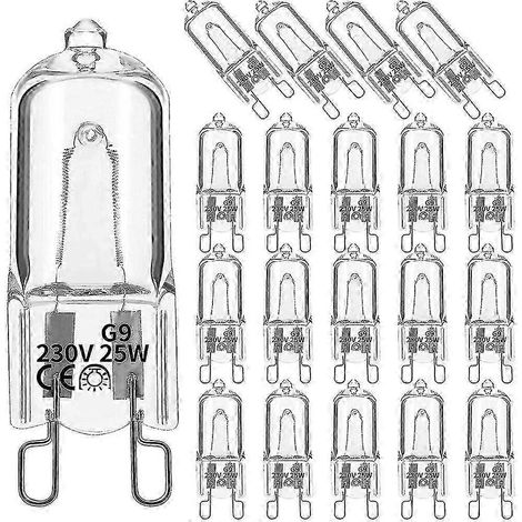 Ampoules halogènes G9, lot de 20, 25 W, dimmables, blanc chaud 2800 K, pour suspensions (1/5)