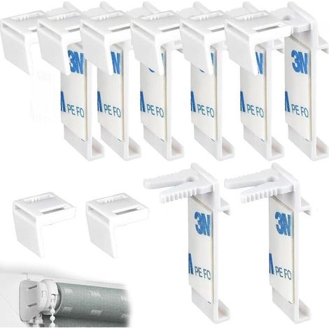 Kit di 16 tende a rullo , in plastica, senza foratura, per finestre in legno, battenti di porte, aste per tende, ganci per tende a rullo doppie (1/4)