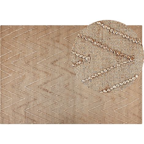 Alfombra de yute beige 160 x 230 cm algodón hecho a mano patrón geométrico Daday