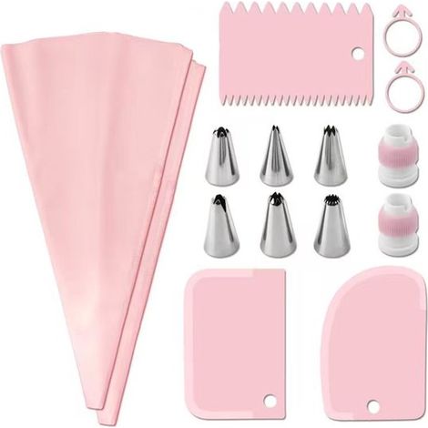 Spritzbeutel Silikon Spritzbeutel 6 Spritztüllen 3 Teigschaber Backzubehör Tortendekorationswerkzeuge 15 teiliges Set Rosa