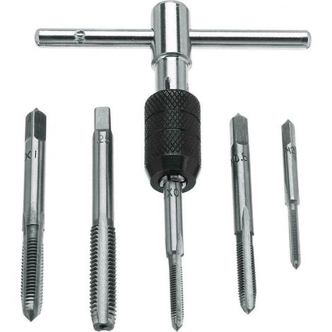 Ulisem Gewindebohrer-Werkzeugsatz, Handgewindebohrergriff mit 6 geraden Gewindebohrern M3/M4/M5/M6 (1/5)