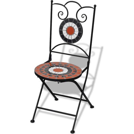 Sedie da Bistrot Pieghevoli 2 pz Sedute da esterno Ceramica Terracotta e Bianco (1/3)