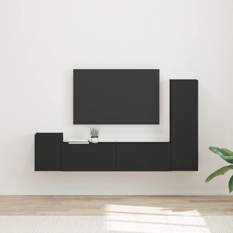 TV-Schrankset Wandmontiert 4 pcs Schwarz Holzwerkstoff