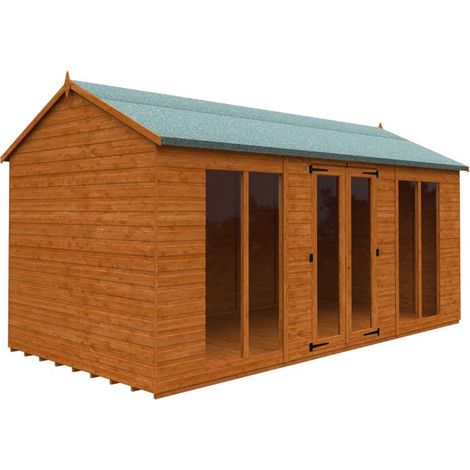 16 x 8 Feet Full Pane Workman Apex 12mm Shed - Solid Wood/Softwood/Pine - L475 x W235 x H254.5 cm - Burnt Orange