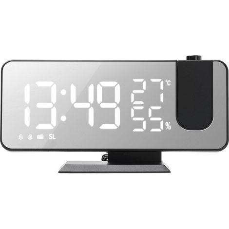 Réveil à projection miroir réveil compteur de température et d'humidité radio chargement de téléphone portable fonction quatre en un caractères noir et blanc,Polices noires et blanches (1/5)