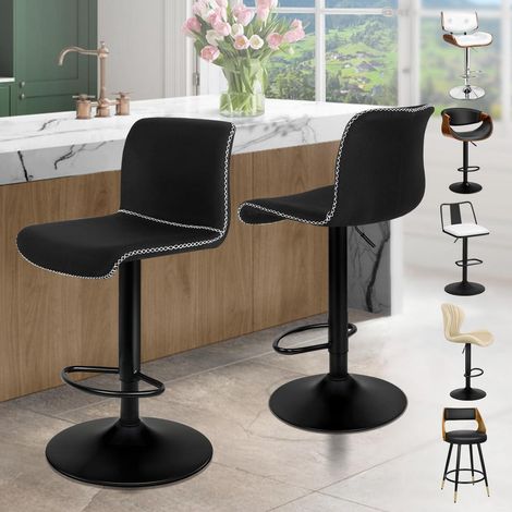Barhocker 2er Set, drehbar, höhenverstellbar, mit Rückenlehne, Schwarz (1/5)