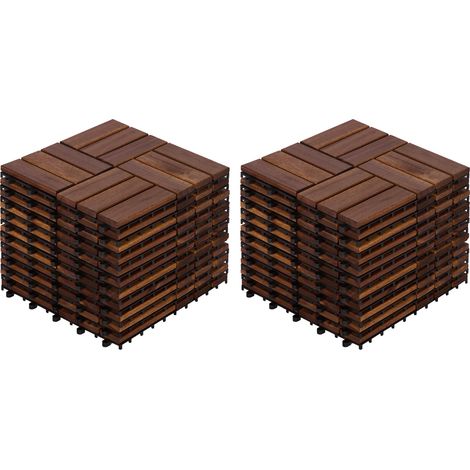 Dalles de terrasse clipsables 30x30 cm en bois d'acacia marron, modulables pour balcon FloraGrace (1/5)