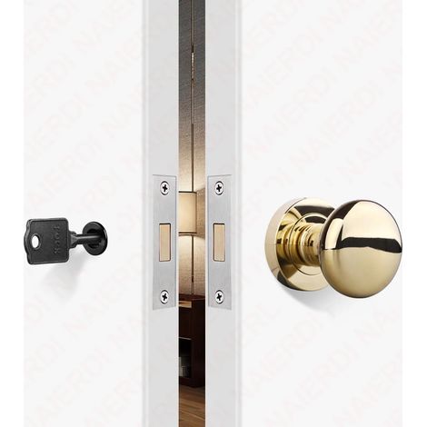 (Rond doré avec clé) Ensemble de poignée de porte à verrouillage caché en alliage de zinc noir avec serrure mécanique sans clé pour porte coulissante invisible (1/5)