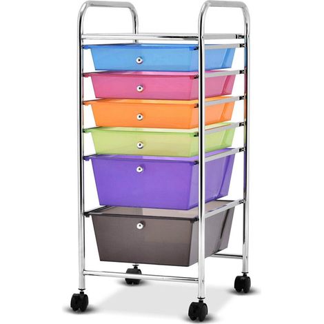COSTWAY Carrello con 6 Cassetti e Ruote, Cassettiera in Plastica, con Due Dimensioni di Cassetti, Contenitore Multiuso per Casa Bagno e Ufficio, 37 x 74 x 32cm (Colorato) (1/5)