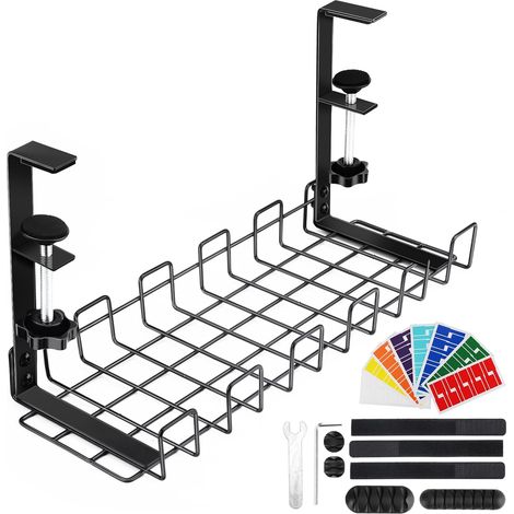 Chemin de Câble Bureau sous Table, Cable Management Cage Plateau de Gestion des Câbles avec Clips Fil pour Fixation Câble, Attaches de Câble, Boîte Cable Management pour Support Prise (1/5)