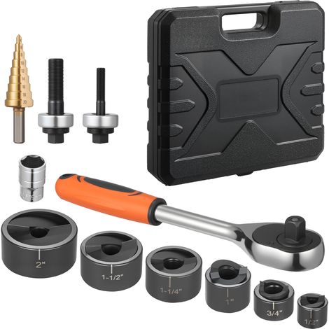 Mophorn Kit de perforation à cliquets avec 6 poinçons 12,7-50,8 mm, outil manuel en acier 40Cr pour percer métal, inox, aluminium et plastique (1/5)