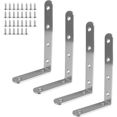 4 Pieces Fixing Brackets 125mmx75mm, L-Shaped Fixing Bracket, with 30 Screws, Shelf Bracket, Steel 90 Degree Angle Bracket for Fixing and Repairing Furniture (Silver) (1/5)