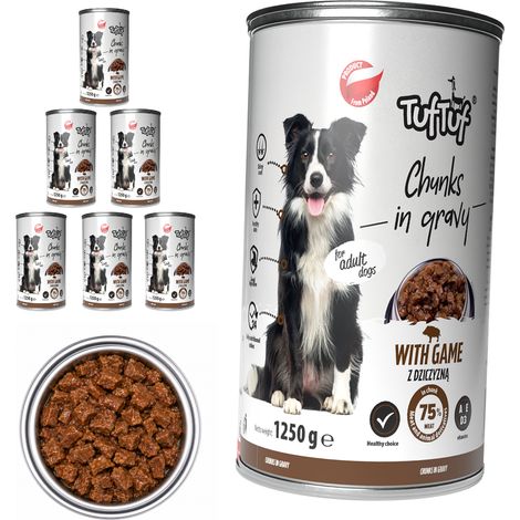 Pâtée pour chien TufTuf Venaison, boîte de 6 x 1250 g, morceaux en sauce (1/3)