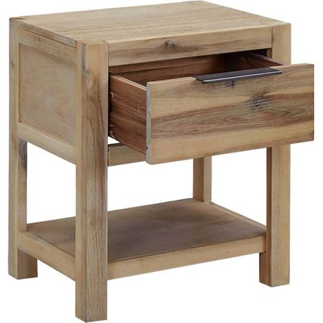 Table de Chevet en Bois d'Acacia Massif avec Tiroir, 40x30x48 cm, Meuble de Rangement Solide et Robuste (1/5)