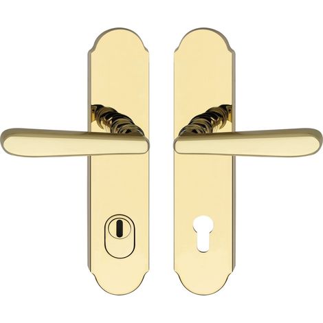 Poignée de porte et plaque longue avec protection anti-traction et goupille rapide, acier inoxydable couleur laiton PVD (1/4)