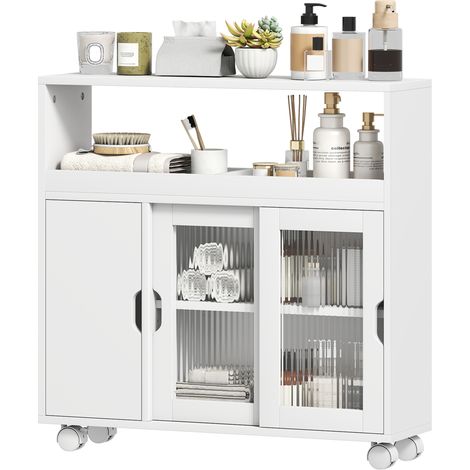 HOMCOM Mobile Slim da Bagno con Ruote e Ripiano Regolabile, Bianco