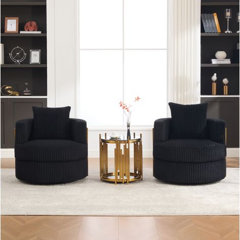 Sillón giratorio 360° de pana negra con almacenaje y reposabrazos DESVIAE (1/5)