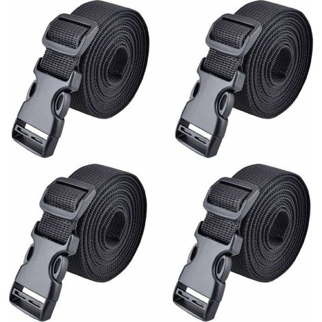 Sangle à Boucle Rapide Sangle d'Arrimage Sangle à Cliquet Plastique Courroie de Serrage pour Fixation Bagage 25 mm, 188cm Noir 4Pcs (1/5)