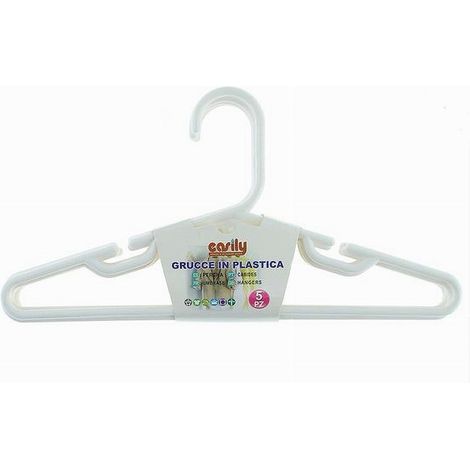 Set 5pz Grucce Stampelle Appendiabito In Plastica Bianca Vestiti Pantaloni 87680 (1/2)