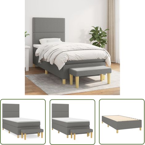 The Living Store Boxspringbett mit Matratze Dunkelgrau 90x200 cm Stoff - Boxspringbett - Doppelbett - Bettenrahmen - Schlafraum - Schlafzimmer (1/5)