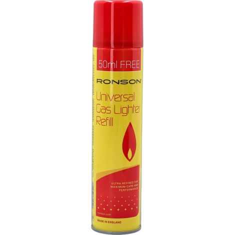 Gas de recarga para encendedores Ronson, botella grande de 300 ml, alto contenido calórico. (1/3)