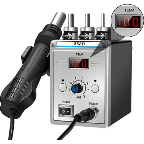 Pistola de aire caliente, temperatura regulable, pantalla digital LED, 700 W - Enchufe europeo (1/2)